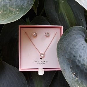kate spade rose gold heart necklace and earing set